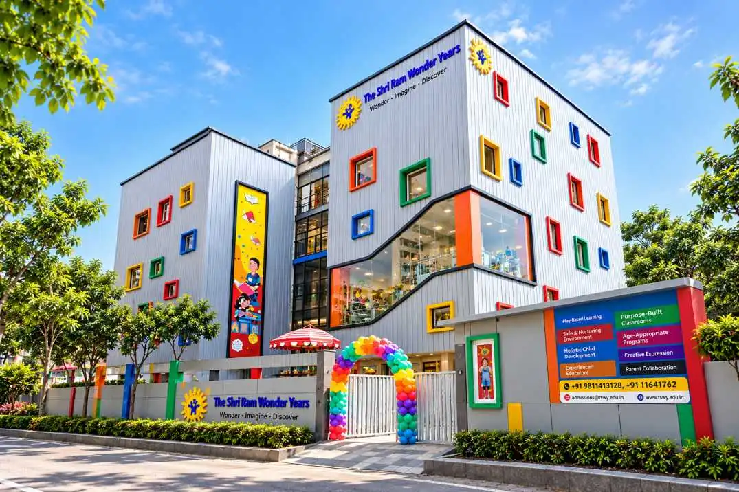The Shri Ram Wonder Years Vibrant Flagship Preschool Campus with Balloon Arch Entrance